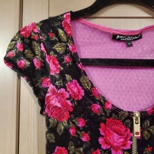 Betsey Johnson velvet roses zipper top
